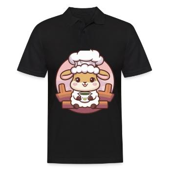 Kawaii Schaf liebt grünen Tee - Männer Poloshirt - Schwarz - Vorne - Kai (181cm)