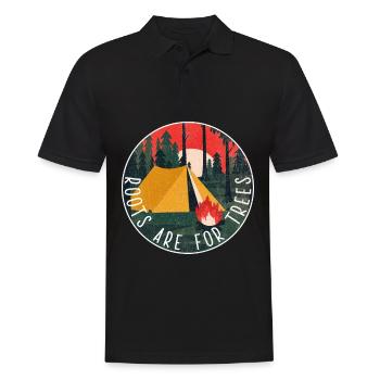 Roots Camping travel freedom nature silence camp - Männer Poloshirt - Schwarz - Vorne - Kai (181cm)