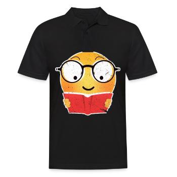 Emoji Lesen Buch Leseratte Bücherwurm Geschen - Männer Poloshirt - Schwarz - Vorne - Kai (181cm)
