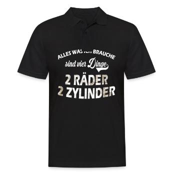 Motorrad - 2 Räder 2 Zylinder Spruch - Männer Poloshirt - Schwarz - Vorne - Kai (181cm)