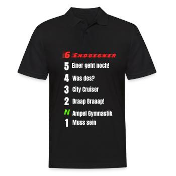 Motorrad 1N23456 Lustig Schaltung - Männer Poloshirt - Schwarz - Vorne - Kai (181cm)