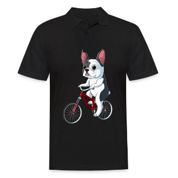Französische Bulldogge auf Fahrrad French Bulldog - Männer Poloshirt - Schwarz - Vorne - Kai (181cm)