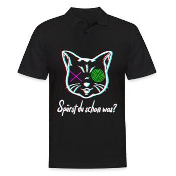 Lustige Psychedelische Katze im Urlaub auf Keta - Männer Poloshirt - Schwarz - Vorne - Kai (181cm)