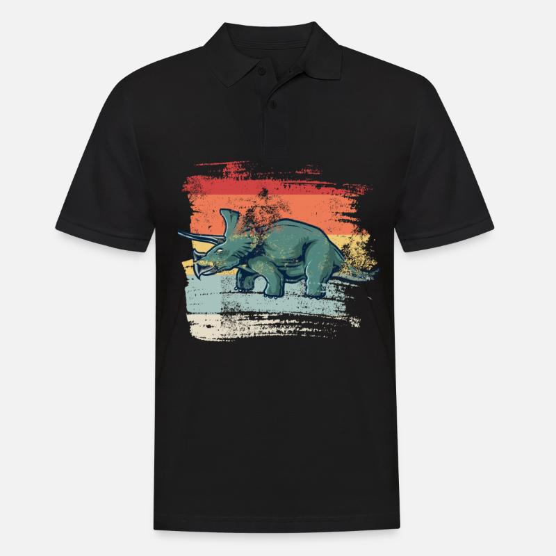Retro Triceratops - Männer Poloshirt - Schwarz