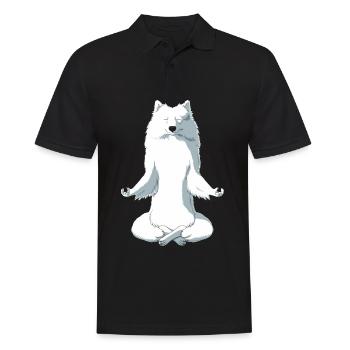 Meditierender JapanSpitz Hund - Männer Poloshirt - Schwarz - Vorne - Kai (181cm)