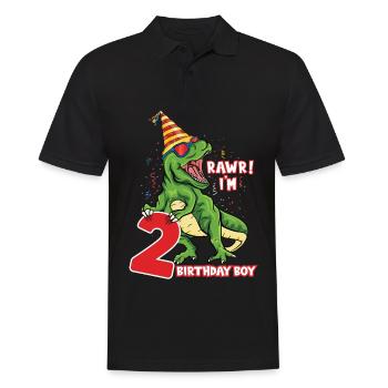 Kids 2 Years Old Dinosaur Birthday 2 Party - Men's Polo Shirt - black - Front - Kai (181cm)