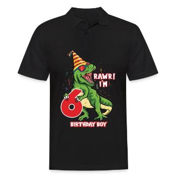 Kids 6 Years Old Dinosaur Birthday 6 Party - Men's Polo Shirt - black - Front - Kai (181cm)