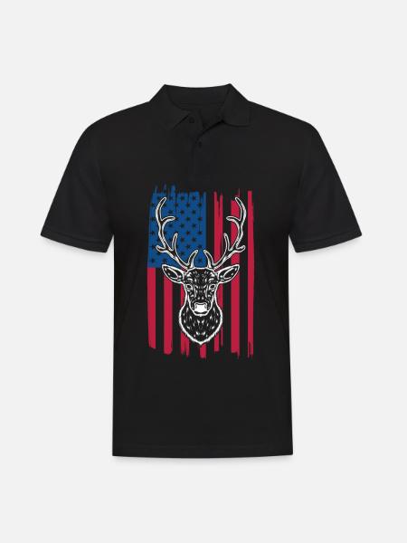 Rotwild-jagd-amerikanische Flagge Für - Männer Poloshirt - Schwarz