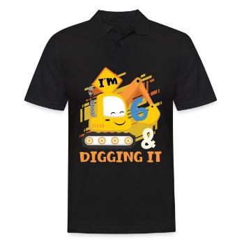 I Am 6 And Dig It For An Excavator Birthday - Men's Polo Shirt - black - Front - Kai (181cm)