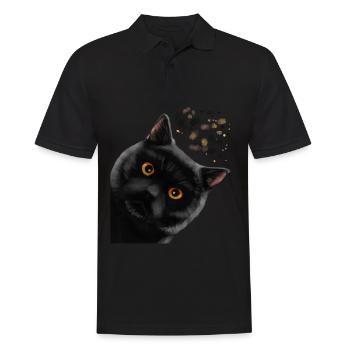 Curieux chat noir britannique à poil court - Polo Homme - noir - Devant - Kai (181cm)