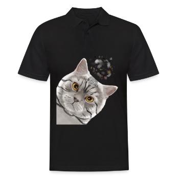 Curieux Tabby British Shorthair Cat - Polo Homme - noir - Devant - Kai (181cm)