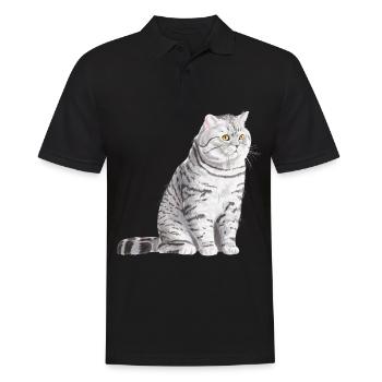 Chat sédentaire à poil court britannique tacheté - Polo Homme - noir - Devant - Kai (181cm)