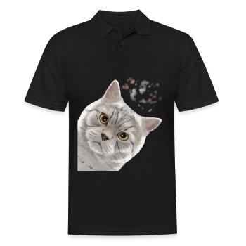 Curieux chat britannique à poil court - Polo Homme - noir - Devant - Kai (181cm)