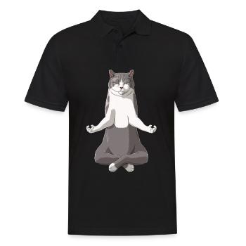 Lustige Yoga Bi-Colour Britisch Kurzhaar Katze - Männer Poloshirt - Schwarz - Vorne - Kai (181cm)