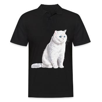 Chat sédentaire britannique à poil court blanc - Polo Homme - noir - Devant - Kai (181cm)