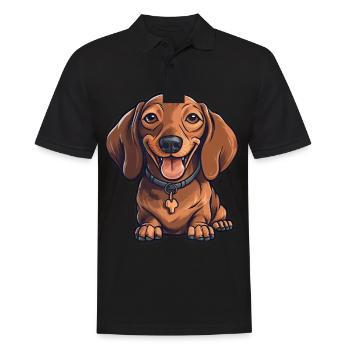 Dackel Teckel Hund Rasse Illustration Welpe Bild - Männer Poloshirt - Schwarz - Vorne - Kai (181cm)