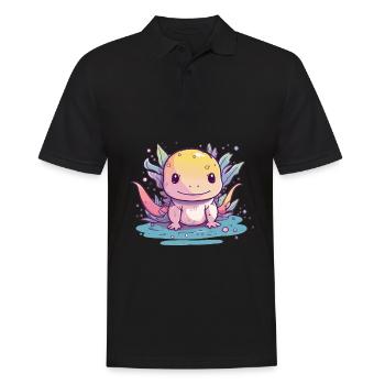Süßer Anime -Stil Axolotl Kawaii - Männer Poloshirt - Schwarz - Vorne - Kai (181cm)