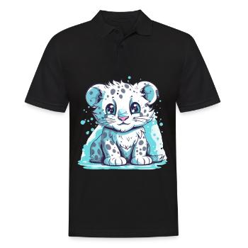 Netter Anime -Stil Schneeleopard Kawaii - Männer Poloshirt - Schwarz - Vorne - Kai (181cm)