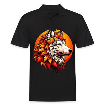 Wolf Mit Einer Mähne Aus Herbstblättern - Männer Poloshirt - Schwarz - Vorne - Kai (181cm)