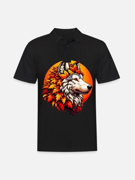 Wolf Mit Einer Mähne Aus Herbstblättern - Männer Poloshirt - Schwarz