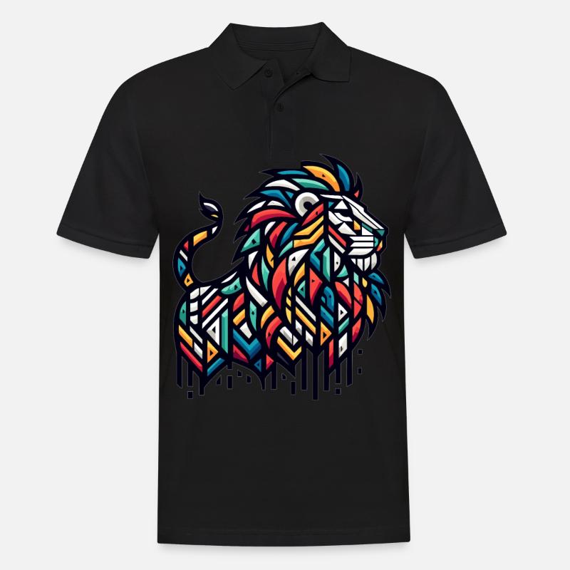 Löwe Mit Geometrischen Mustern - Männer Poloshirt - Schwarz