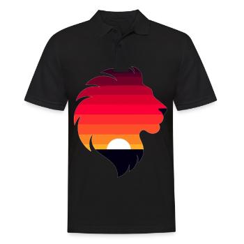 Silhouette d’un lion avec coucher de soleil - Polo Homme - noir - Devant - Kai (181cm)