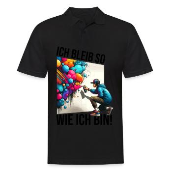 ich bleibe so wie ich bin Street Art Graffiti - Männer Poloshirt - Schwarz - Vorne - Kai (181cm)