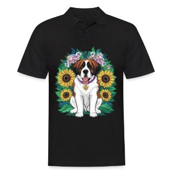 Bernhardiner mit Sonnenblumen - Männer Poloshirt - Schwarz - Vorne - Kai (181cm)