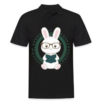 Knuffiger Kawaii Hase mit Brille und Buch - Männer Poloshirt - Schwarz - Vorne - Kai (181cm)