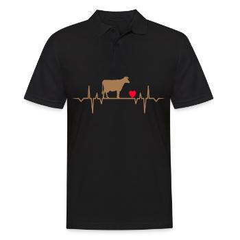 cow cows heartbeat heart beef cattle farm farmer - Men's Polo Shirt - black - Front - Kai (181cm)