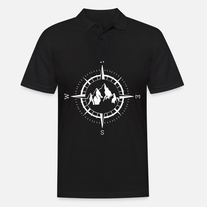 Kompass und Berg - (b) - Männer Poloshirt - Schwarz