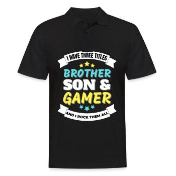 Ich habe drei Titel bruder sohn zocker nerd gamer - Männer Poloshirt - Schwarz - Vorne - Kai (181cm)
