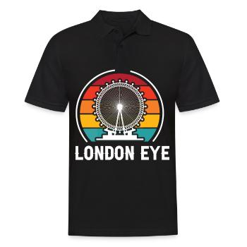 London Eye England UK Großbritannien Urlaub - Männer Poloshirt - Schwarz - Vorne - Kai (181cm)