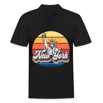 New York Retro Freiheitsstatue Skyline Big Apple - Männer Poloshirt - Schwarz - Vorne - Kai (181cm)