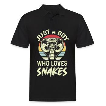 Junge liebt Schlangen Kobra Schlange Boa - Männer Poloshirt - Schwarz - Vorne - Kai (181cm)