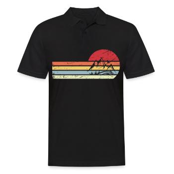 Sonne und Retro-Linien - Berg - - Männer Poloshirt - Schwarz - Vorne - Kai (181cm)