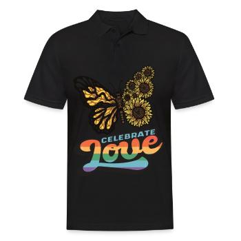 Love Sunflower Butterfly Citation de motivation avec B - Polo Homme - noir - Devant - Kai (181cm)