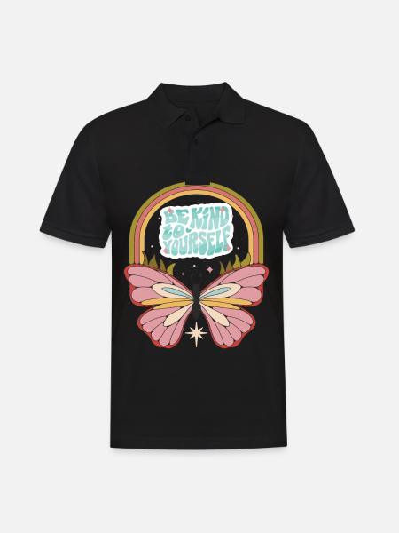 Butterfly Be Kind Motivational Saying avec Cute Bu - Polo Homme - noir