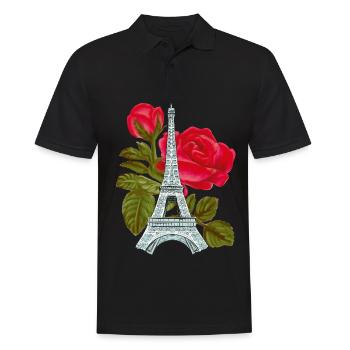 Tour Eiffel avec Rose Love Paris Roses Français - Polo Homme - noir - Devant - Kai (181cm)