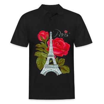 Liebes-Paris-Eiffelturm mit Rosen-Franzosen-Liebes - Männer Poloshirt - Schwarz - Vorne - Kai (181cm)