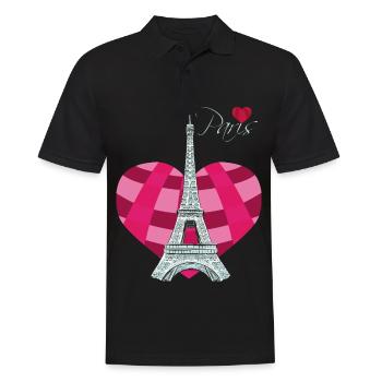 Paris-Coeur-Amour-Eiffel-Tour-France-Souvenir-f - Polo Homme - noir - Devant - Kai (181cm)