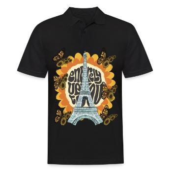 Eiffelturm-Sonnenblume-Paris-Schmetterling-Franzos - Männer Poloshirt - Schwarz - Vorne - Kai (181cm)