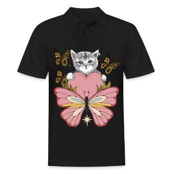 Chat avec Cœur-Tournesol-Amour-Chat-Papillon - Polo Homme - noir - Devant - Kai (181cm)