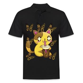 Nette Katze mit Sonnenblumen-Schmetterlings-Tee-Ka - Männer Poloshirt - Schwarz - Vorne - Kai (181cm)