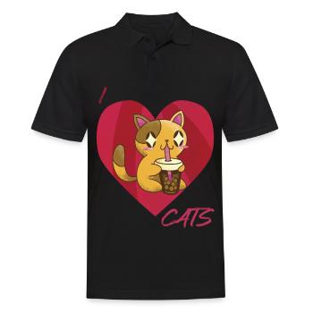 Mignon chaton bébé avec thé chat amour chats mi - Polo Homme - noir - Devant - Kai (181cm)