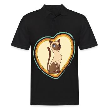 Siamesische Katze Retro Herz Ich liebe Katzen Tomc - Männer Poloshirt - Schwarz - Vorne - Kai (181cm)