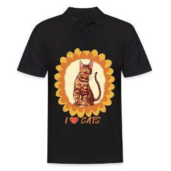 Sonnenblume Bengalkatze Liebe Katzen Kater und Kat - Männer Poloshirt - Schwarz - Vorne - Kai (181cm)