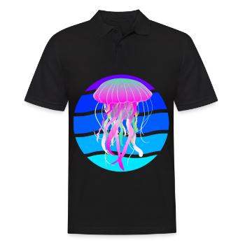 Retro-Quallen-Ozeanleben-Fisch-Meerestiere - Männer Poloshirt - Schwarz - Vorne - Kai (181cm)