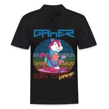 Jeux vidéo Drôle de joueur né pour jouer Jeu Rétro - Polo Homme - noir - Devant - Kai (181cm)