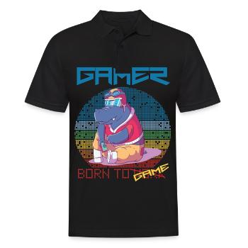 Jeux vidéo Drôle de joueur né pour jouer Jeu Rétro - Polo Homme - noir - Devant - Kai (181cm)